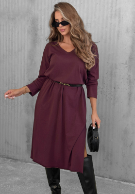 Bavlněné midi šaty s výstřihem do V Daily Style borůvková
