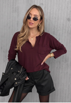 Bawełniana Halenka longsleeve z dekoltem Basic Charm vínová
