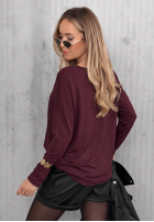 Bawełniana Halenka longsleeve z dekoltem Basic Charm vínová