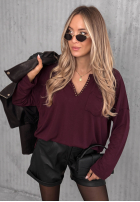 Bawełniana Halenka longsleeve z dekoltem Basic Charm vínová