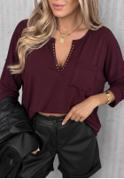 Bawełniana Halenka longsleeve z dekoltem Basic Charm vínová
