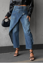 Kalhoty džínové  wide leg z kopertowym przodem Morning Hush modré