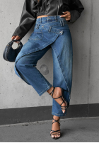 Kalhoty džínové  wide leg z kopertowym przodem Morning Hush modré