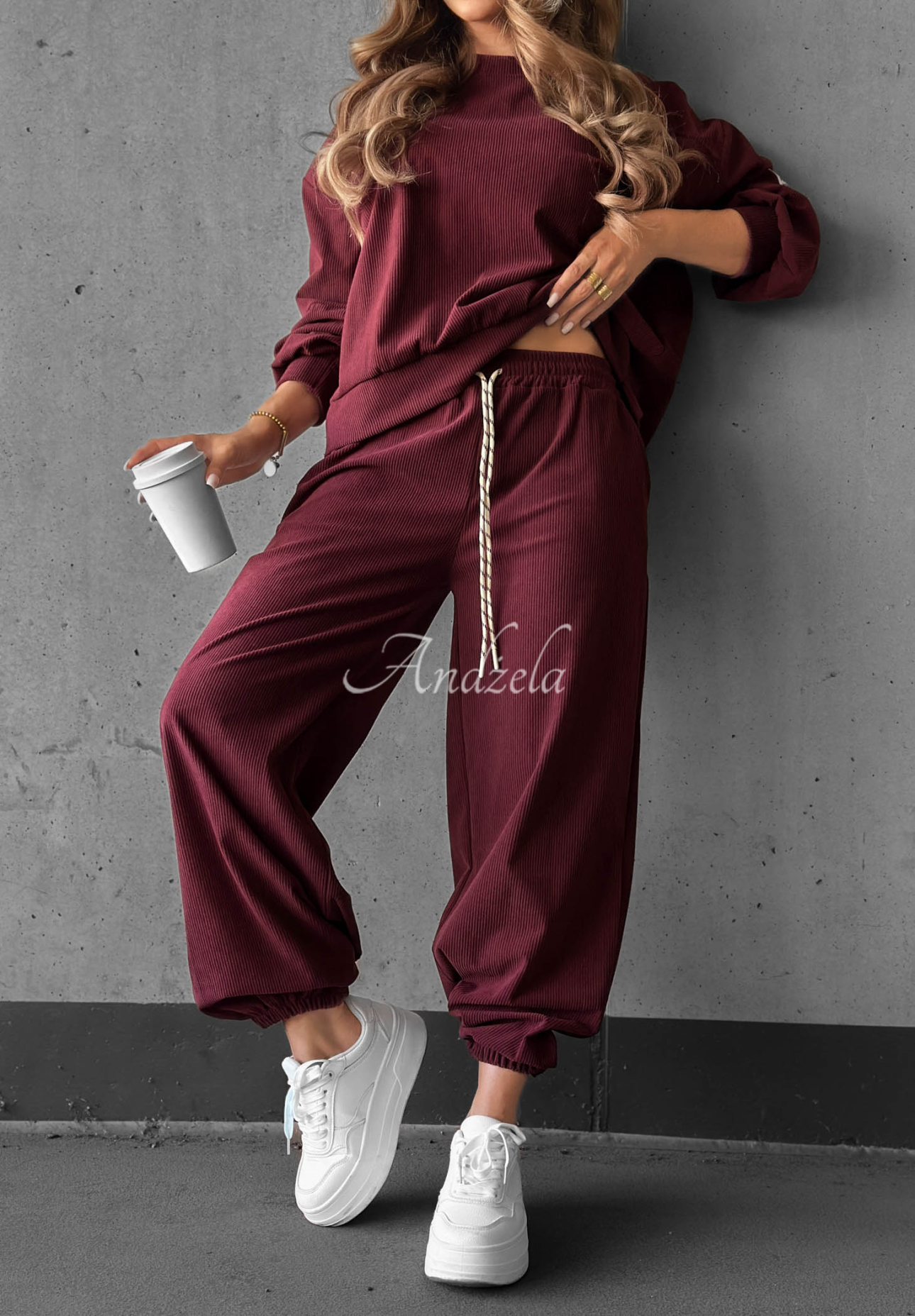 Manšestrová tepláková souprava z viskózy Endless Comfort vínový