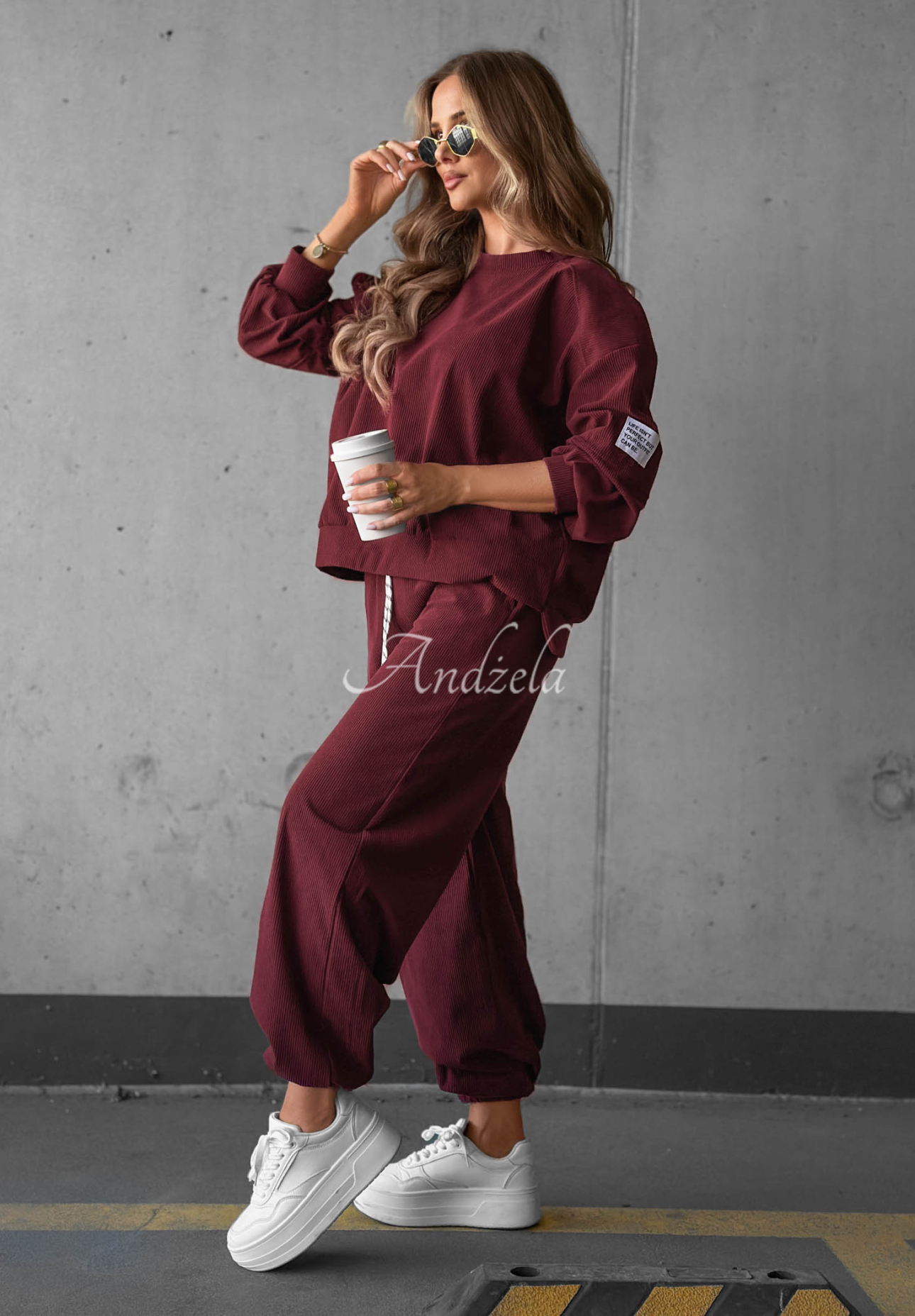 Manšestrová tepláková souprava z viskózy Endless Comfort vínový