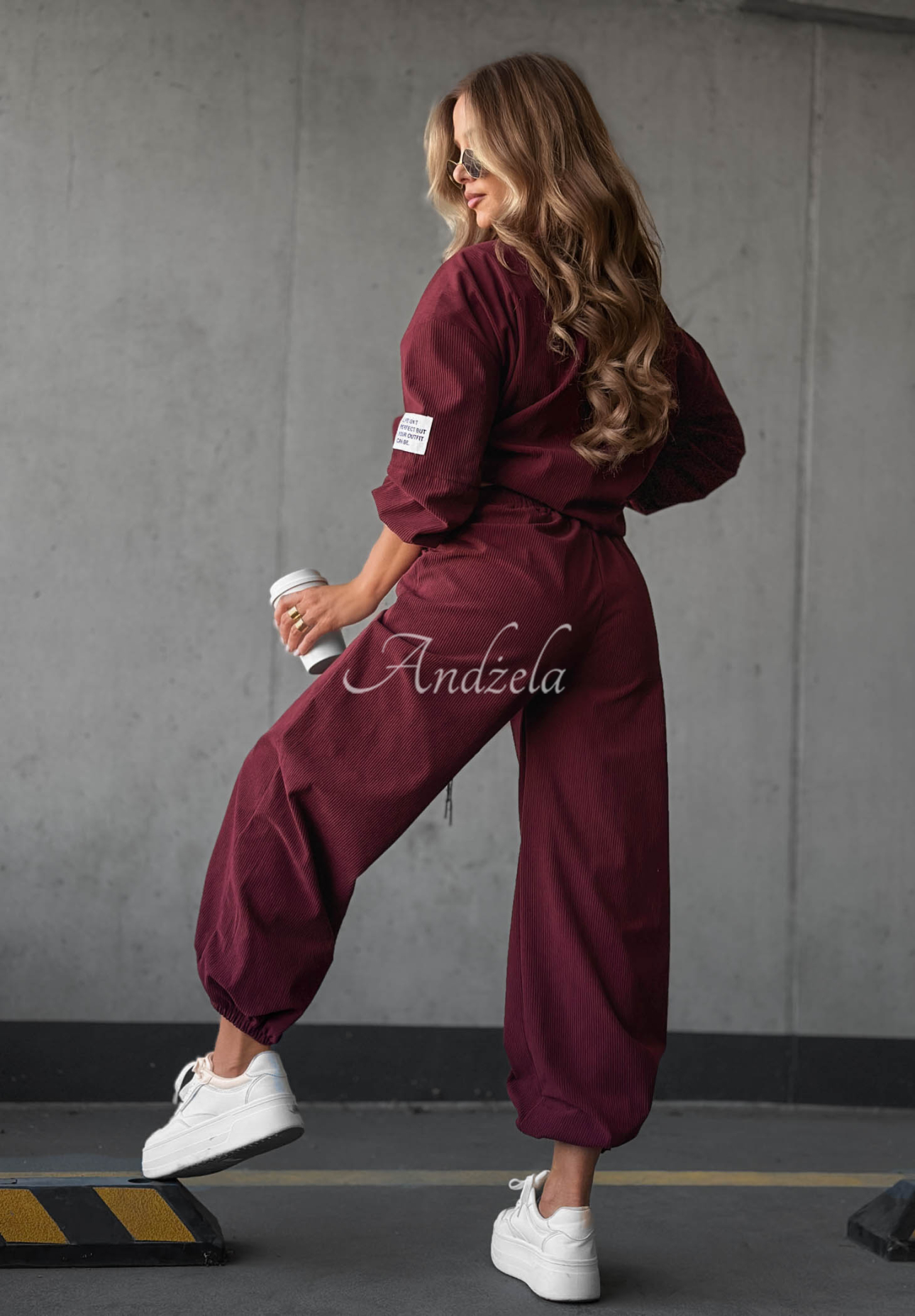 Manšestrová tepláková souprava z viskózy Endless Comfort vínový