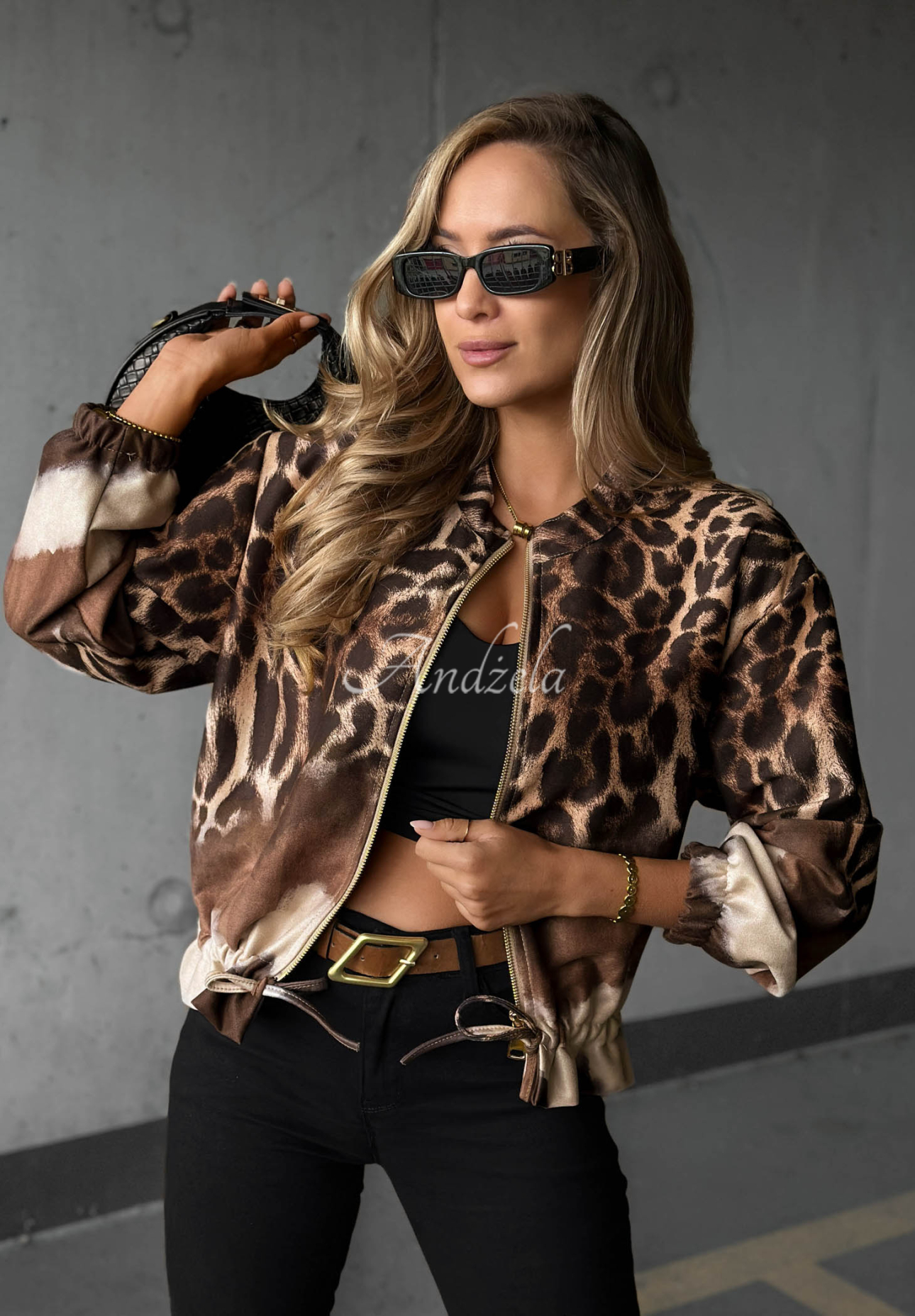 Semišová bomber mikina s leopardím vzorem Wild Charm béžová