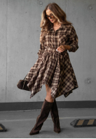Sukně mini w kratę Effortless Chic čokoládová