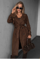 Dlouhý zamszowy Kabát trencz paskiem Autumn Honey velbloudí