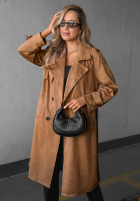 Dlouhý zamszowy Kabát trencz paskiem Autumn Honey velbloudí