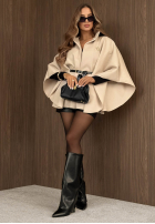Elegancki Kabát ponczo z paskiem Autumn Lady červený