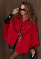 Elegancki Kabát ponczo z paskiem Autumn Lady červený
