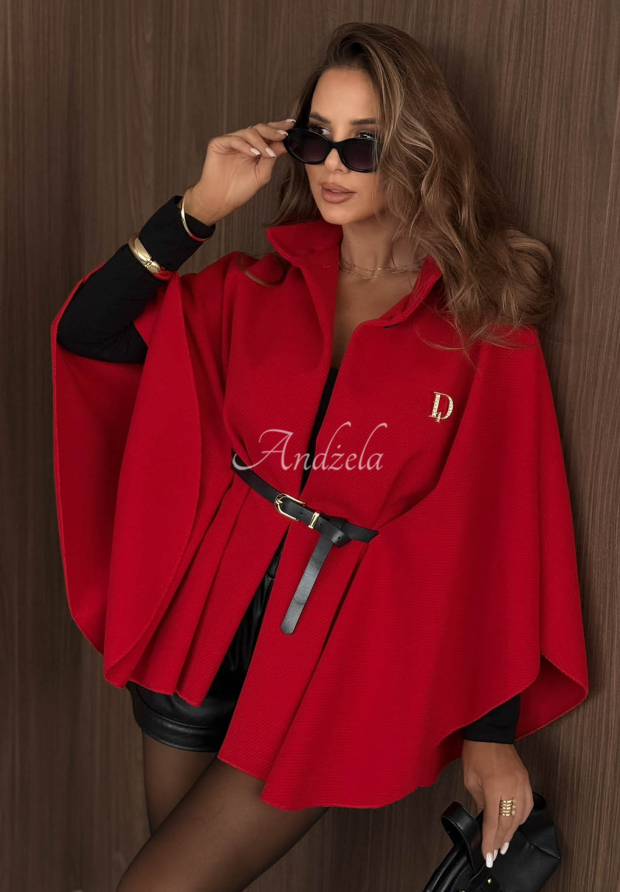 Elegantn&iacute; pončo kab&aacute;t s p&aacute;skem Autumn Lady červen&yacute;