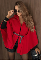 Elegancki Kabát ponczo z paskiem Autumn Lady červený