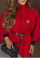 Elegancki Kabát ponczo z paskiem Autumn Lady červený