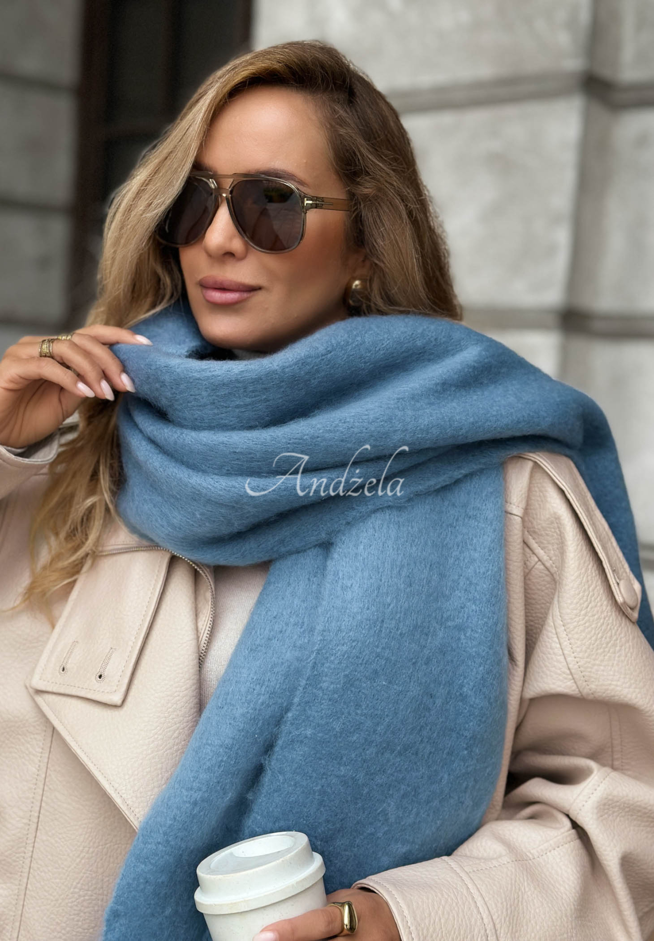 Měkká šála s třásněmi Snow Darling modrý