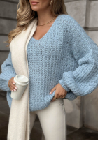 Ozdobnie pleciony Svetr oversize Frozen Cotton blankytný
