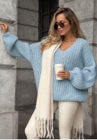 Ozdobnie pleciony Svetr oversize Frozen Cotton blankytný