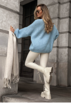 Ozdobnie pleciony Svetr oversize Frozen Cotton blankytný
