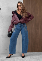 Kalhoty džínové  wide leg z ozdobnymi guzikami Autumn Femme modré