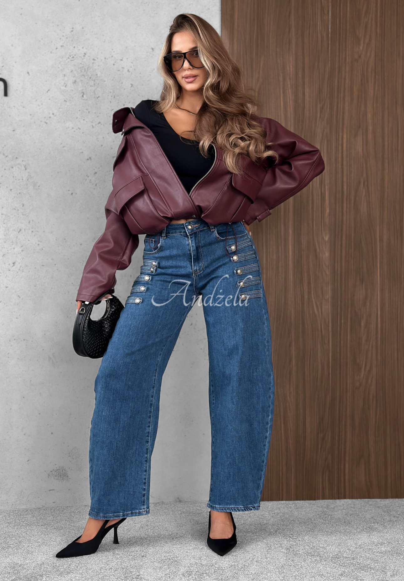 Džíny balloon s ozdobnými knoflíky Autumn Femme modré