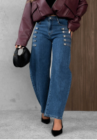 Kalhoty džínové  wide leg z ozdobnymi guzikami Autumn Femme modré