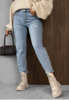 Kalhoty džínové  mom fit z paskiem Simple Charm světle modré
