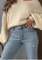Kalhoty džínové  mom fit z paskiem Simple Charm světle modré