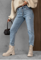 Kalhoty džínové  mom fit z paskiem Simple Charm světle modré