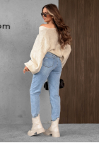 Kalhoty džínové  mom fit z paskiem Simple Charm světle modré
