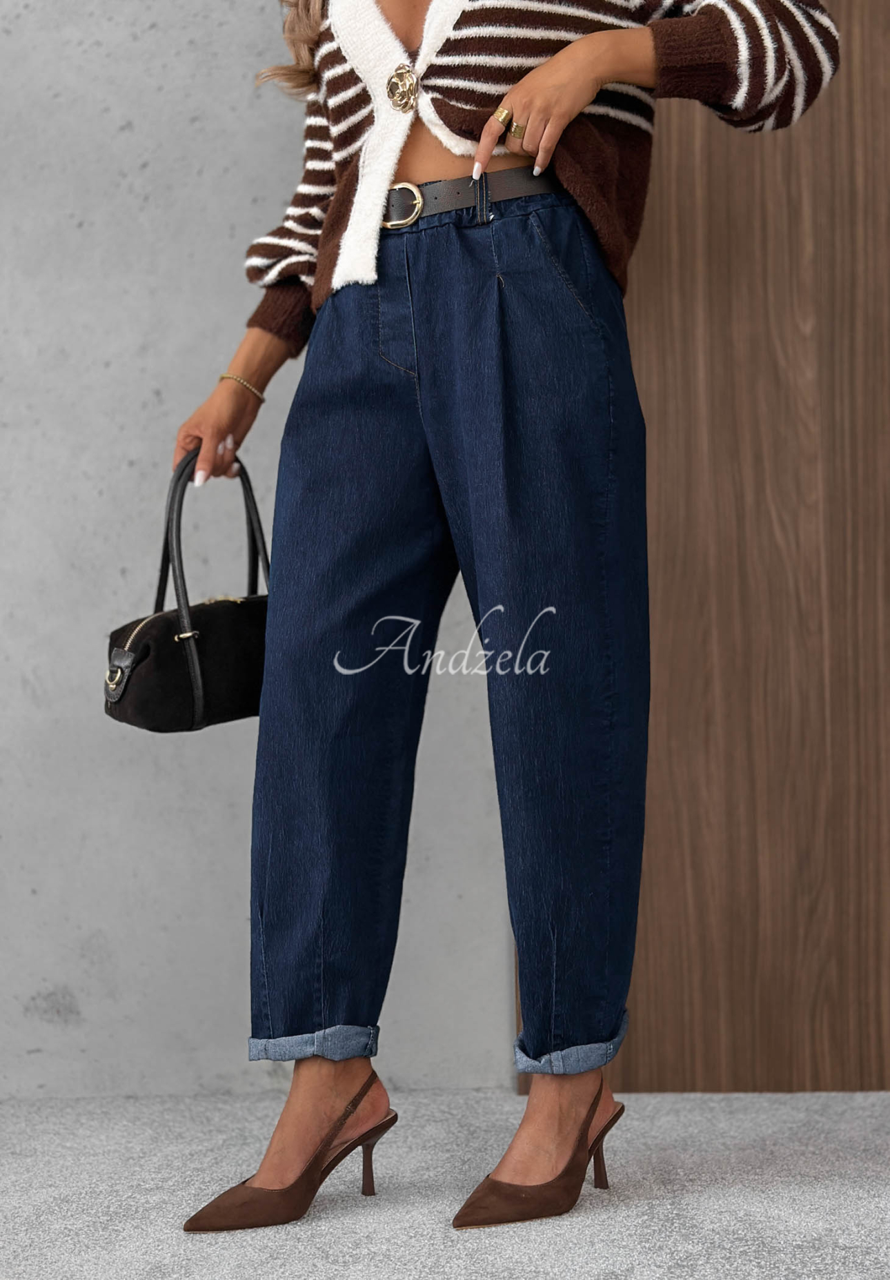 Džíny mom fit s páskem Modern Shape granátové