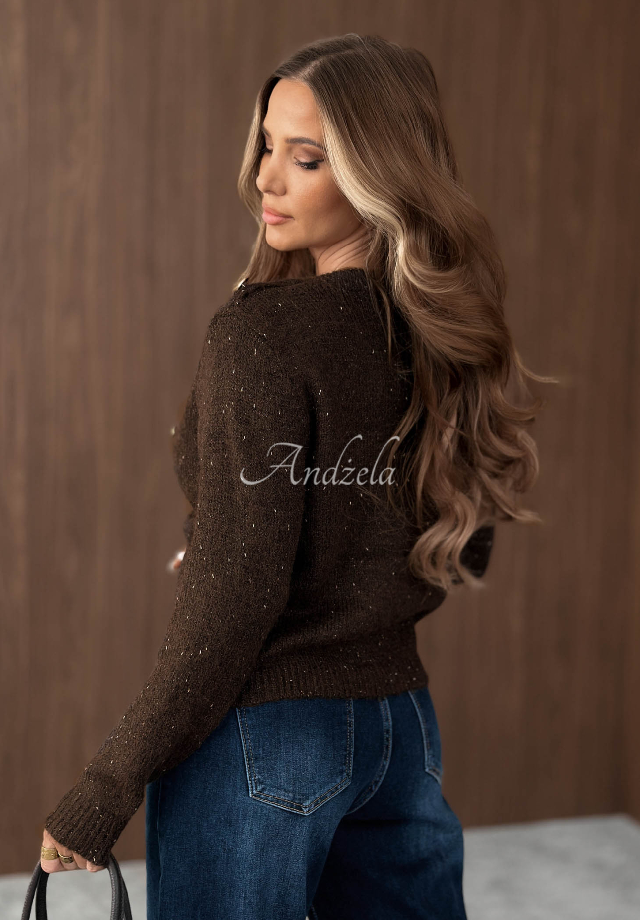 Kardigan s ozdobnými knoflíky s vlnou Caramel Kiss čokoládový
