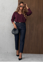 Halenka longsleeve z dekoltem w serek Daily Style vínová