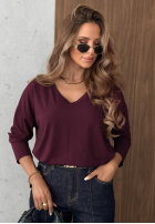Halenka longsleeve z dekoltem w serek Daily Style vínová