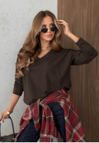 Halenka longsleeve z dekoltem w serek Daily Style vínová