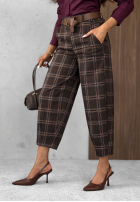 materiálové Kalhoty mom fit w kratę z paskiem Warm Desire čokoládové