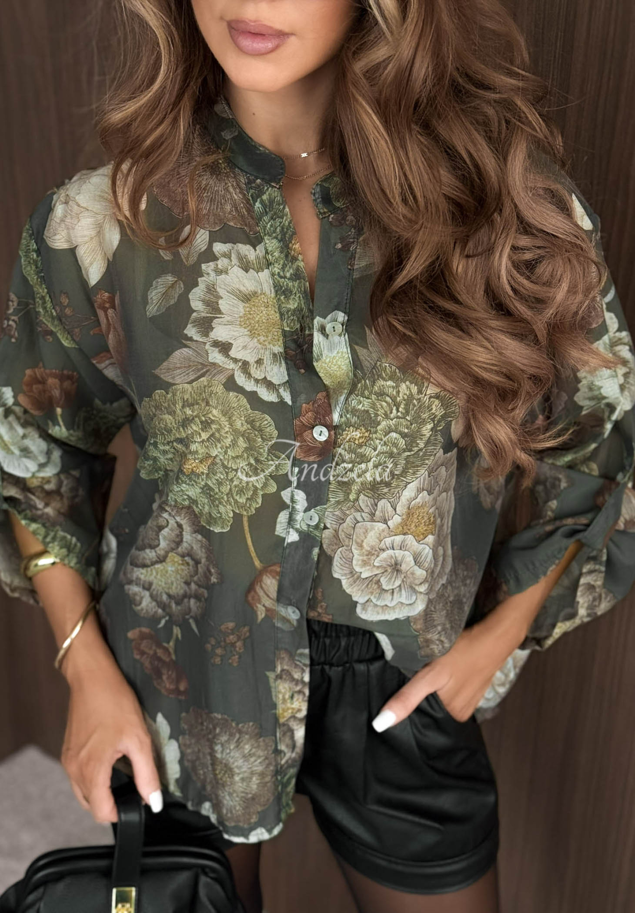 Lehká květovaná košile z tencelu Fall Bloom khaki