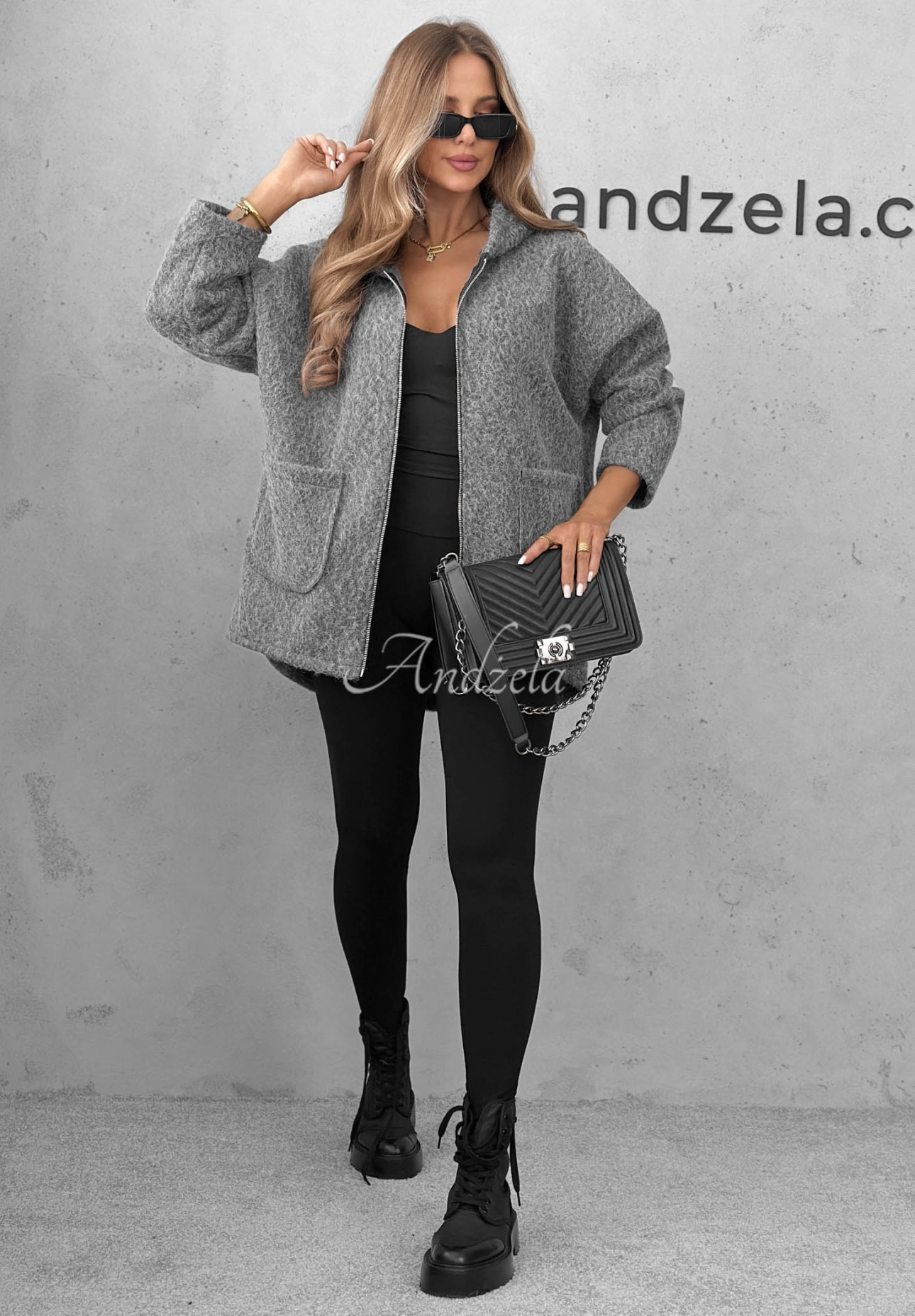 Kožíšková bunda s kapucí a kapsami Warm Comfort Šedá