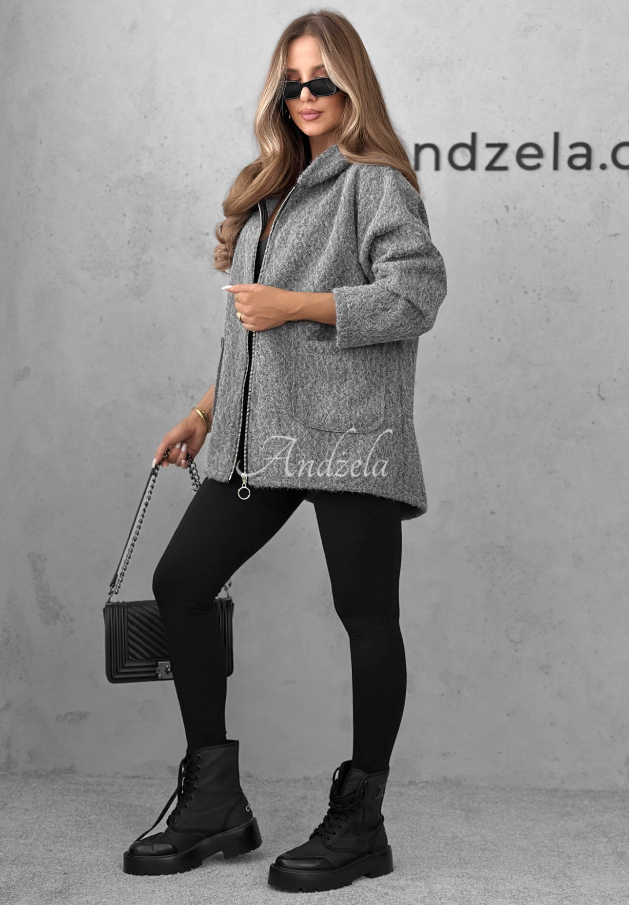 Kožíšková bunda s kapucí a kapsami Warm Comfort Šedá