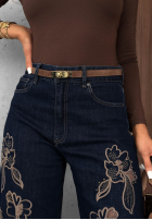 Kalhoty džínové  wide leg z haftami Soft Mist granátové