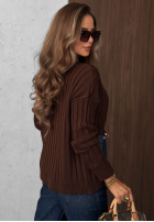 Vroubkovaný Svetr z jeansowymi kieszeniami Cozy Grace čokoládový