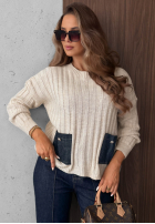 Vroubkovaný Svetr z jeansowymi kieszeniami Cozy Grace čokoládový