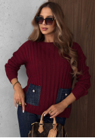 Vroubkovaný Svetr z jeansowymi kieszeniami Cozy Grace čokoládový