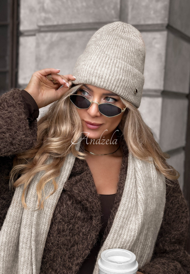 Čepice s merino vlnou a moh&eacute;rem Snowfall Charm &scaron;ed&yacute;  melanž