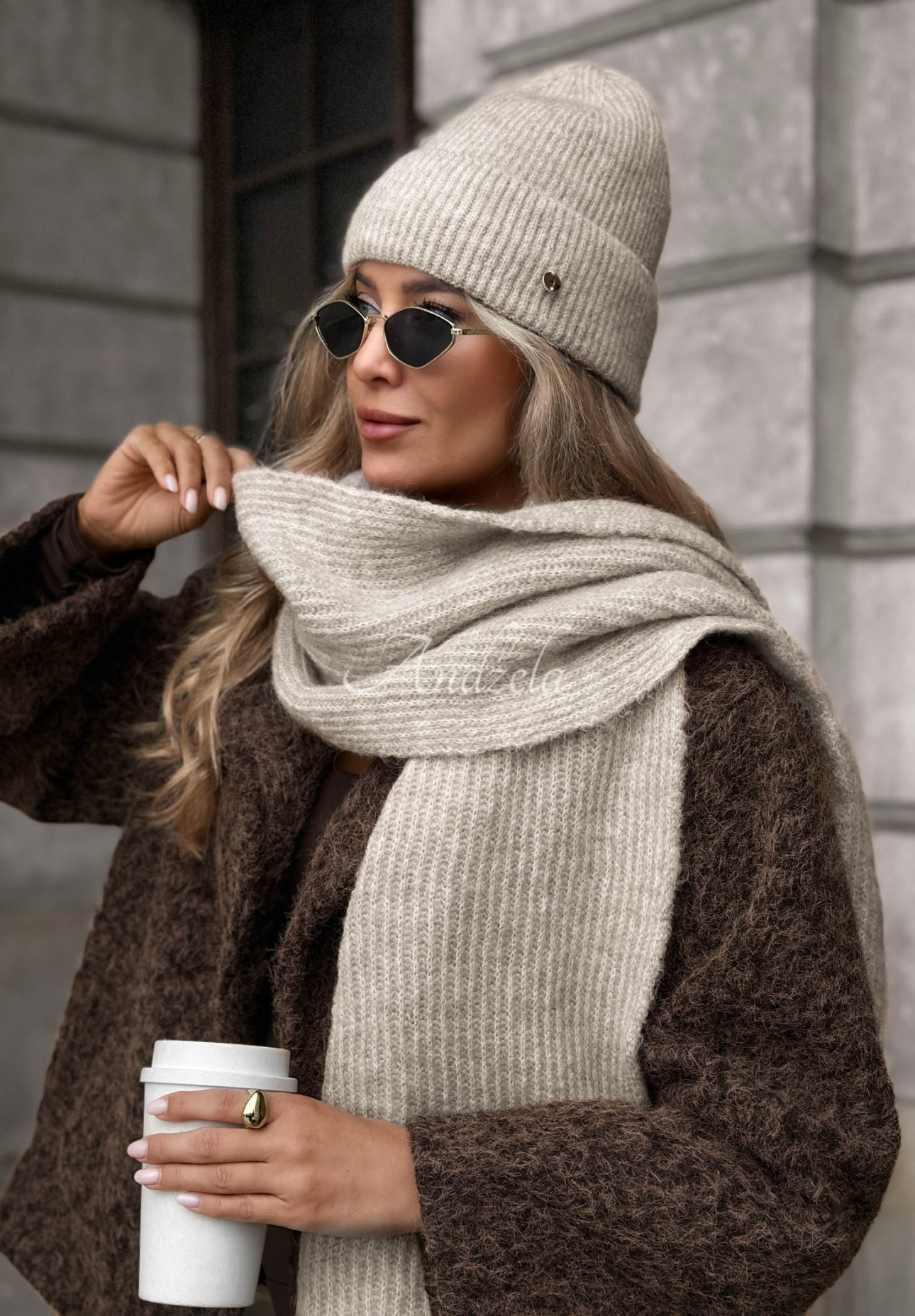 Šála s merino vlnou a mohérem Snowfall Charm šedý  melanž