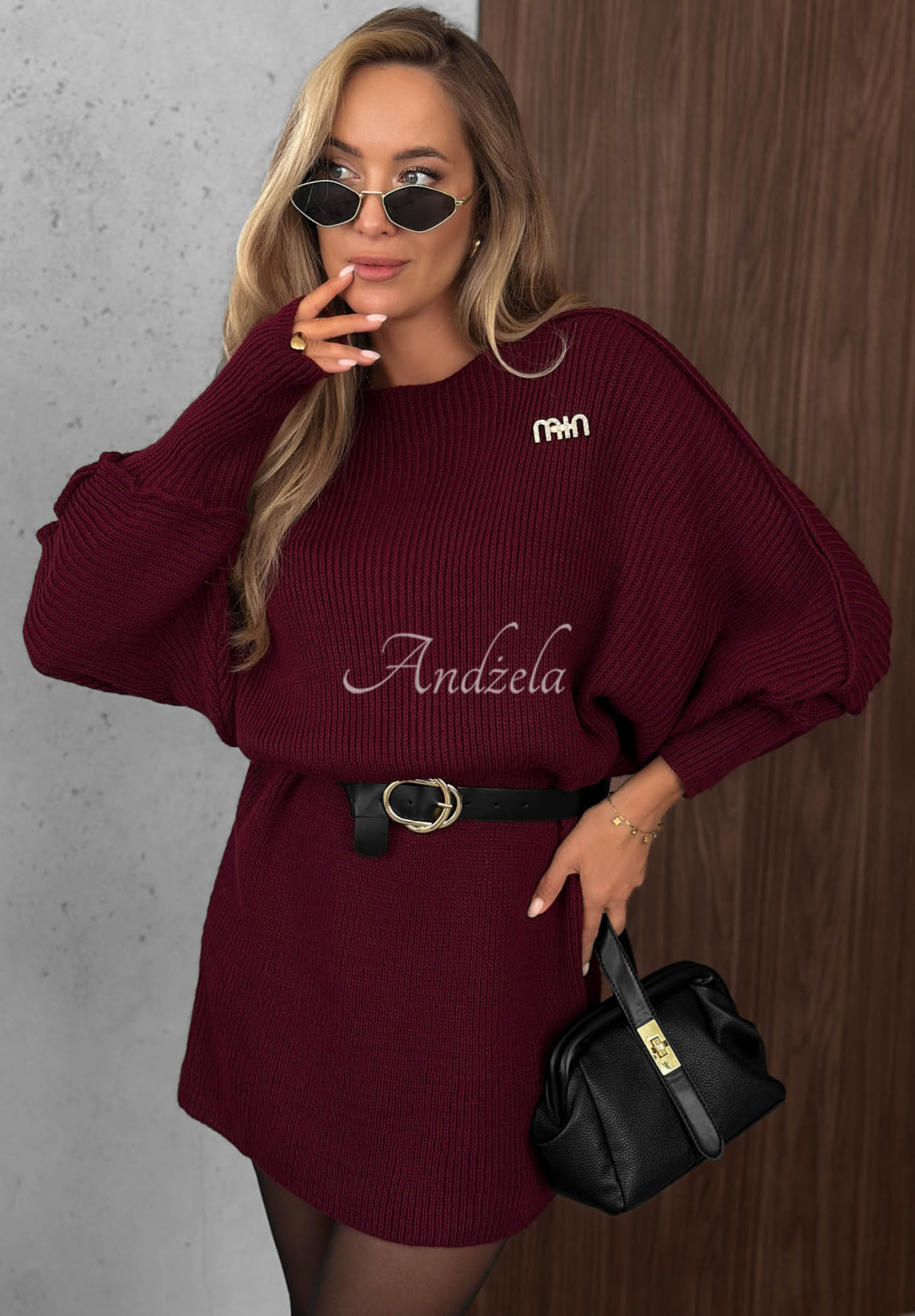 Úpletové oversize šaty s vlnou a mohérem Soft Dream vínová