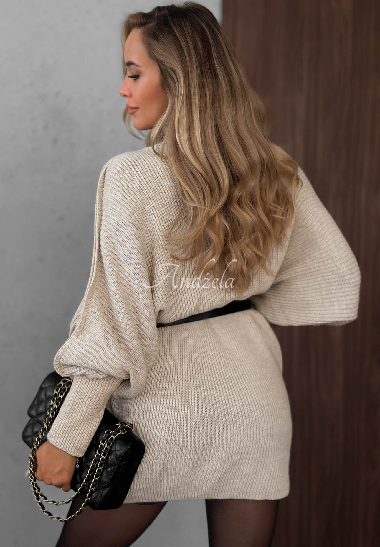 Úpletové oversize šaty s vlnou a mohérem Soft Dream béžová