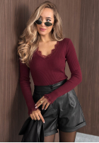 Halenka longsleeve z dekoltem i koronką Soft Beauty čokoládová