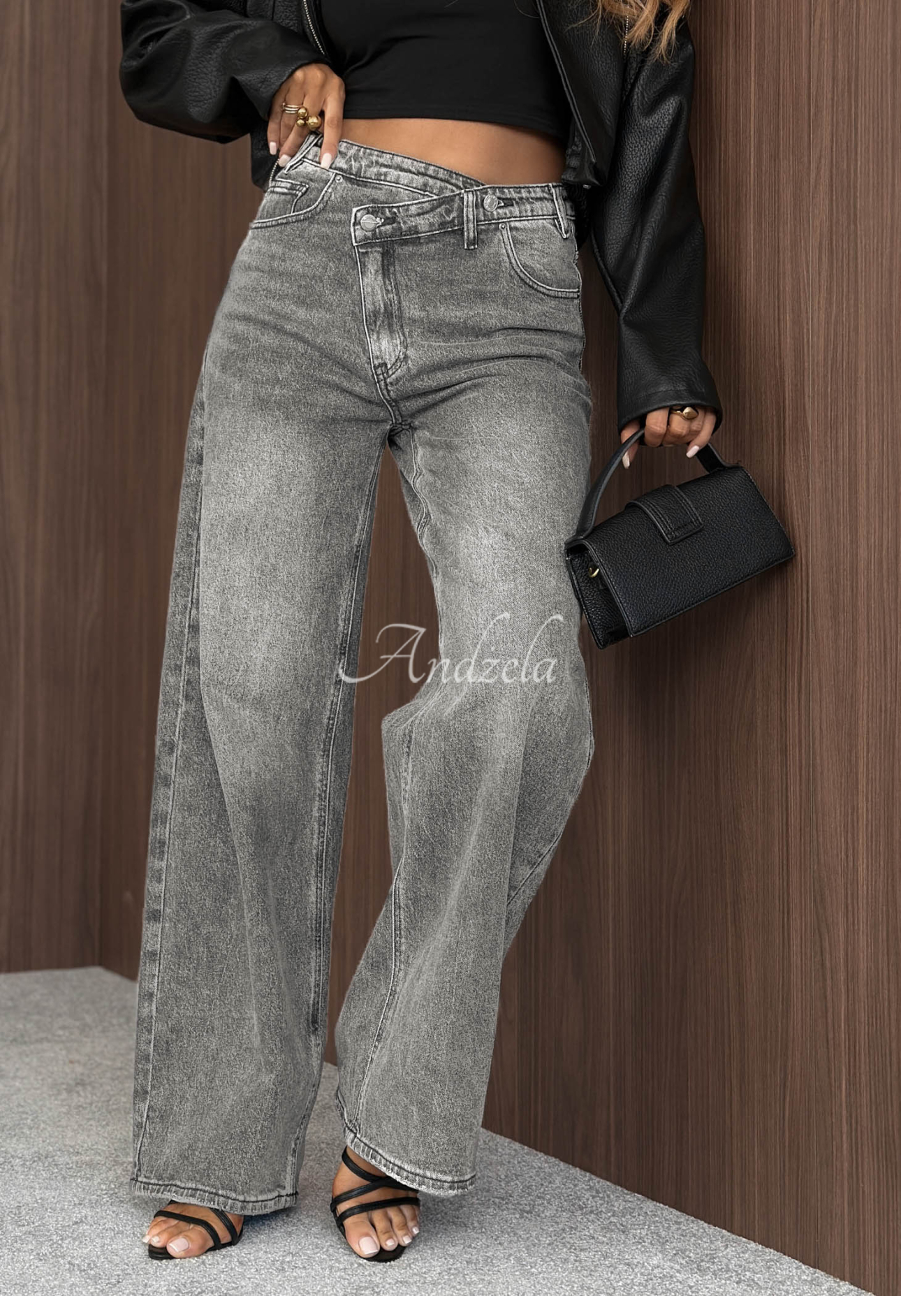Džíny wide leg Daily Denim šedé