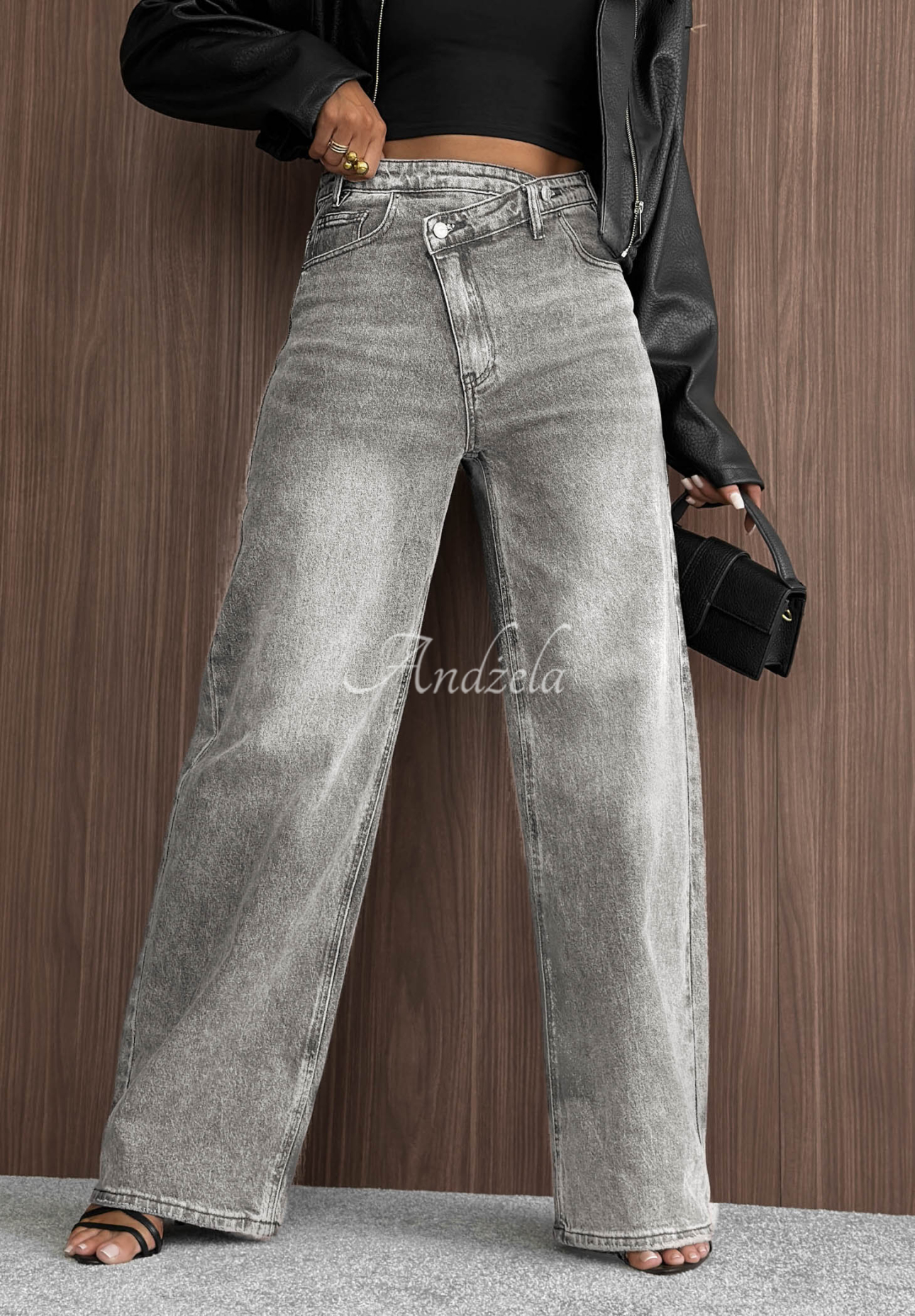Džíny wide leg Daily Denim šedé